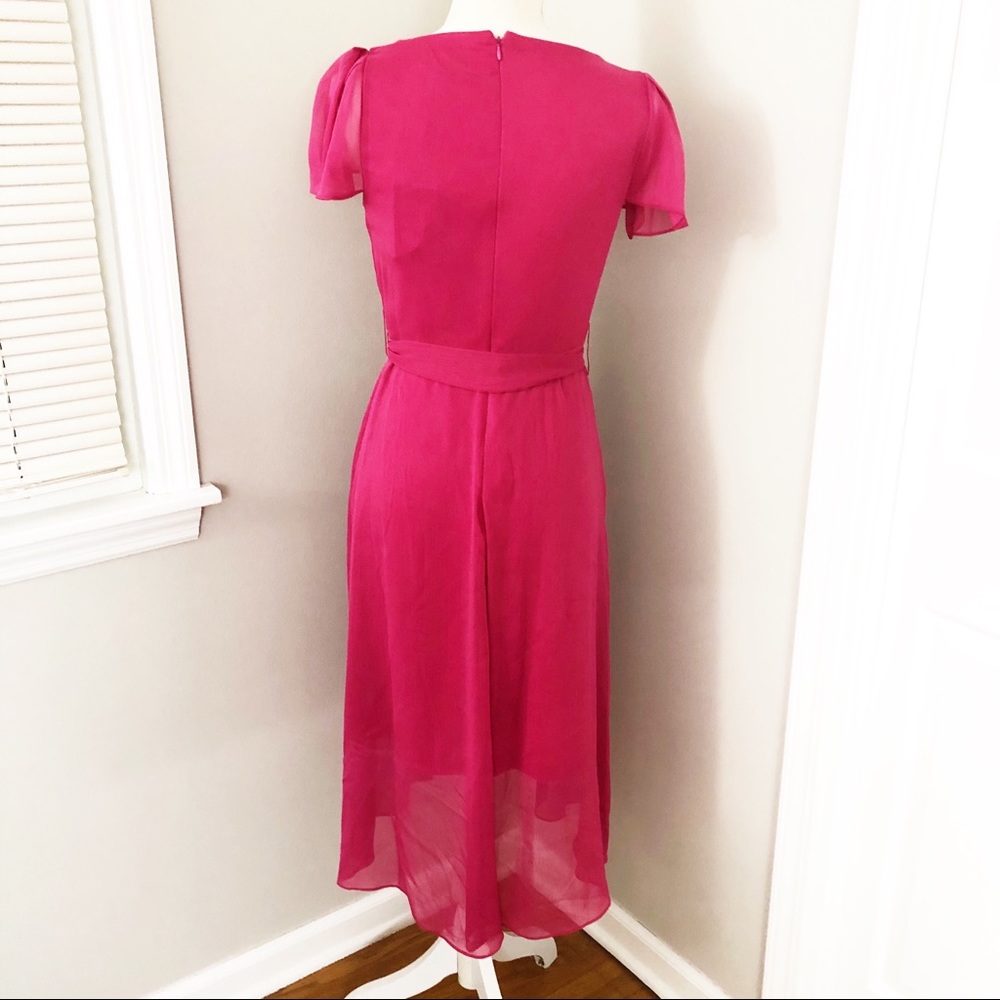 DKNY NEW Pink Chiffon Wrap Midi Dress Size 4 - Picture 4 of 9